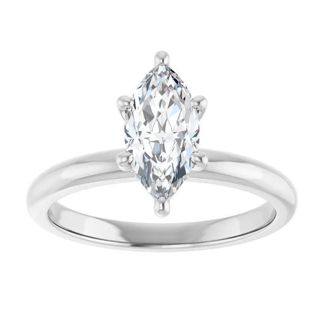 Marquise Cut White Gold Low Hidden Halo Solitaire Engagement Ring