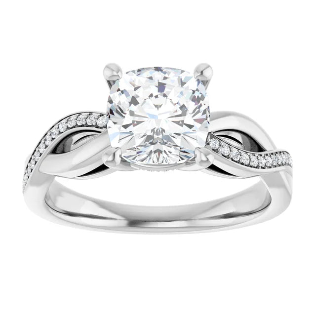 Cushion White Gold Claw Set Twist Style Engagement Ring 