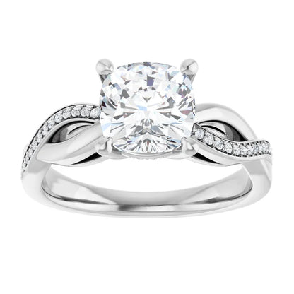 Cushion White Gold Claw Set Twist Style Engagement Ring 