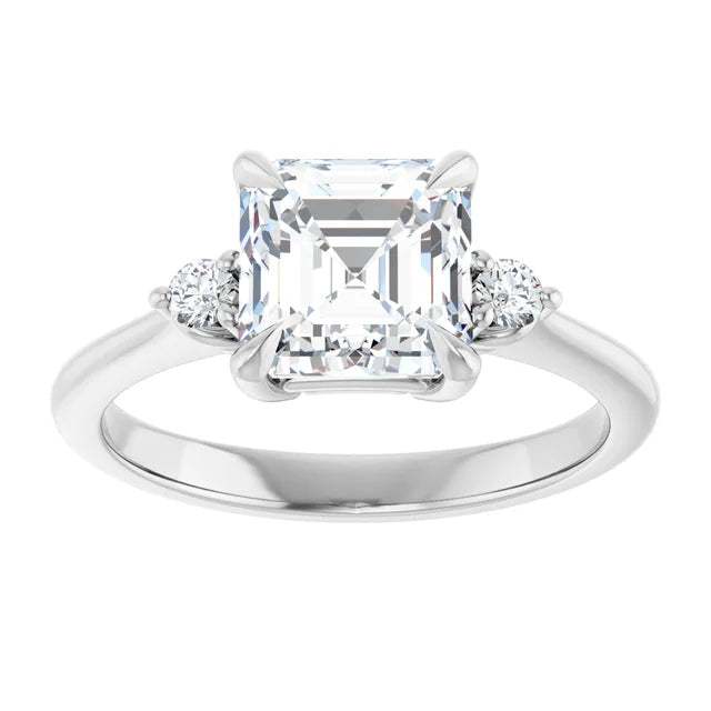Asscher White Gold Accent Engagement Ring