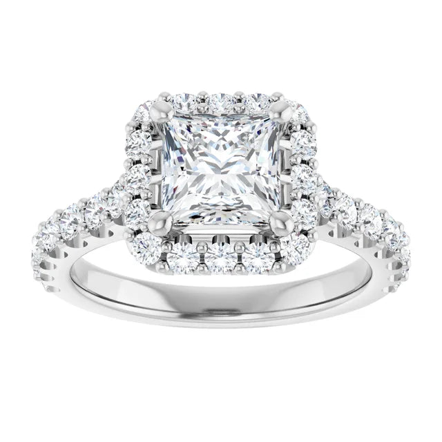 Princess Halo White Gold Style Engagement Ring