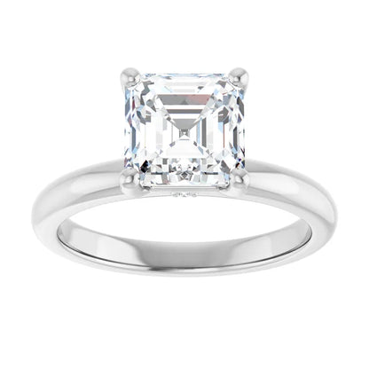 Asscher Cut White Gold Low Hidden Halo Solitaire Engagement Ring