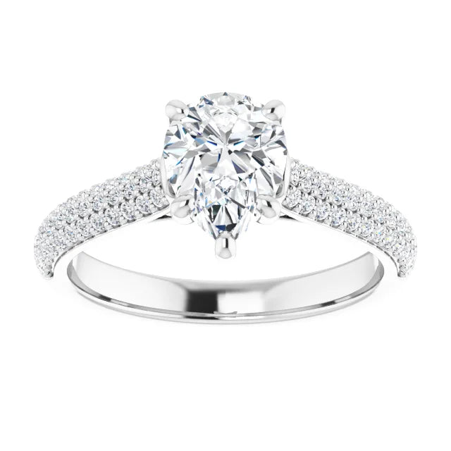 Pear White Gold Pave Lab Diamond Engagement Ring 