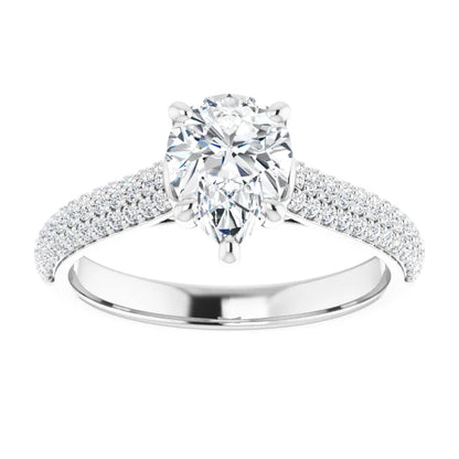 Pear White Gold Pave Lab Diamond Engagement Ring 