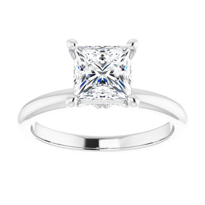 Princess Cut White Gold Low Hidden Halo Solitaire Engagement Ring