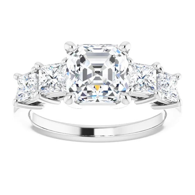Asscher White Gold Multi Stone Accent Style Engagement Ring