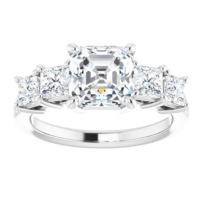 Asscher White Gold Multi Stone Accent Style Engagement Ring