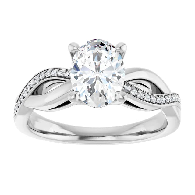 Oval White Gold Claw Set Twist Style Engagement Ring 