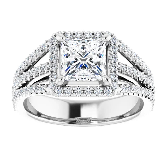 Princess White Gold Halo Style Engagement Ring
