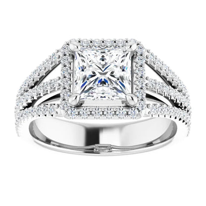 Princess White Gold Halo Style Engagement Ring