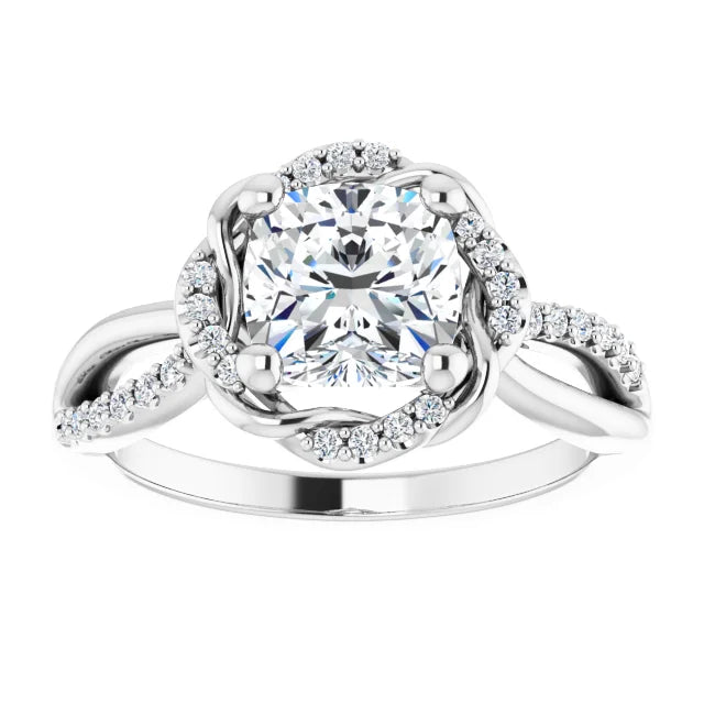 Cushion White Gold Antique Inspired Design Engagement Ring