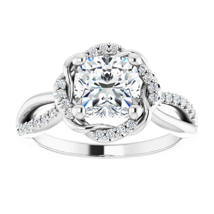 Cushion White Gold Antique Inspired Design Engagement Ring