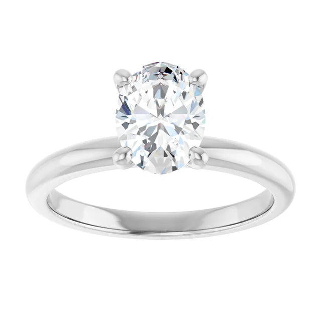 Oval Cut White Gold Low Hidden Halo Solitaire Engagement Ring