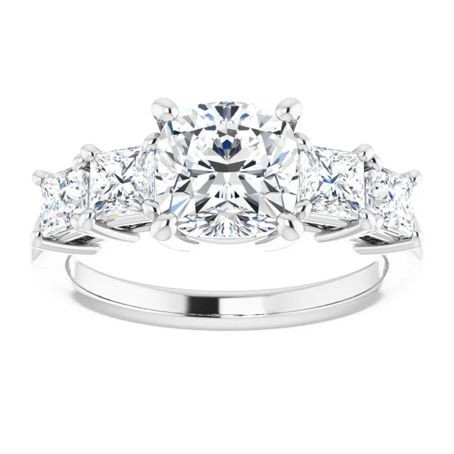 Cushion White Gold Multi Stone Accent Style Engagement Ring