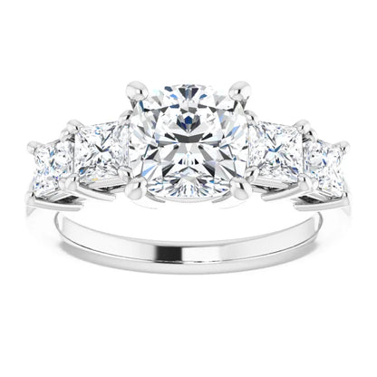 Cushion White Gold Multi Stone Accent Style Engagement Ring