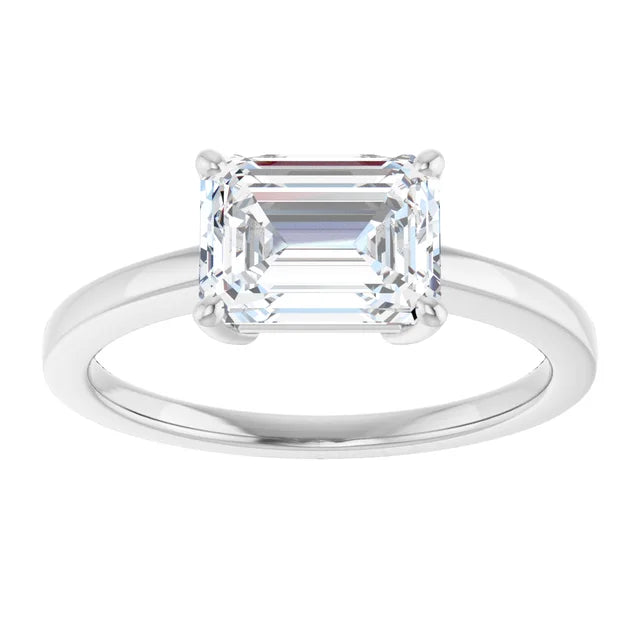 Emerald White Gold East West Solitaire Style Engagement Ring