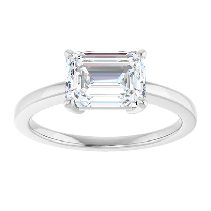 Emerald White Gold East West Solitaire Style Engagement Ring