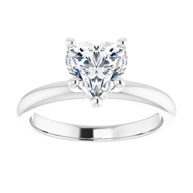 Heart Cut White Gold Low Hidden Halo Solitaire Engagement Ring
