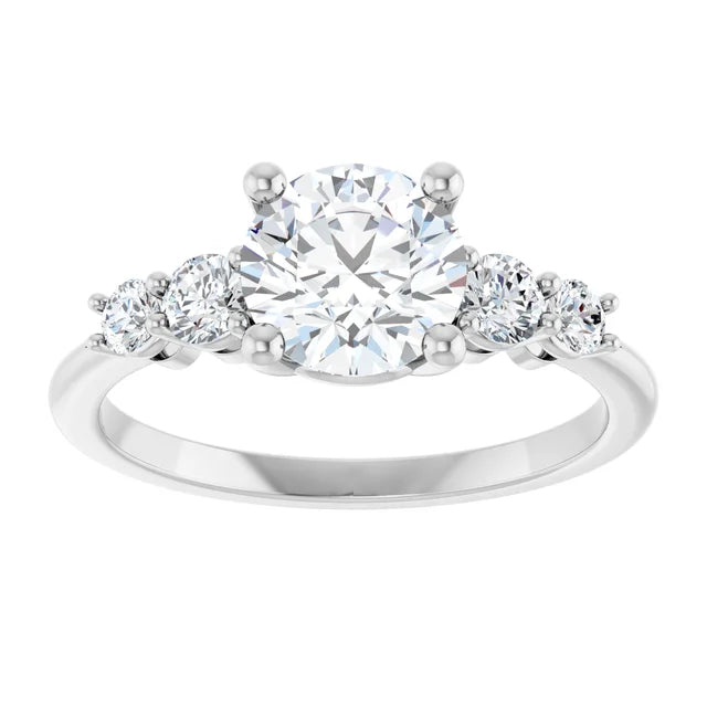 Round Brilliant White Gold Multi Stone Accent Style Engagement Ring