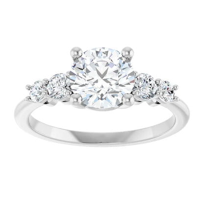 Round Brilliant White Gold Multi Stone Accent Style Engagement Ring