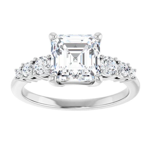 Asscher White Gold Multi Stone Accent Style Engagement Ring
