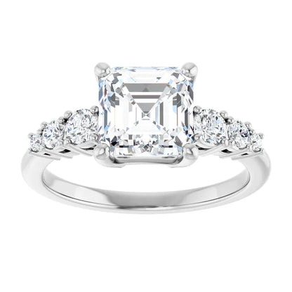 Asscher White Gold Multi Stone Accent Style Engagement Ring