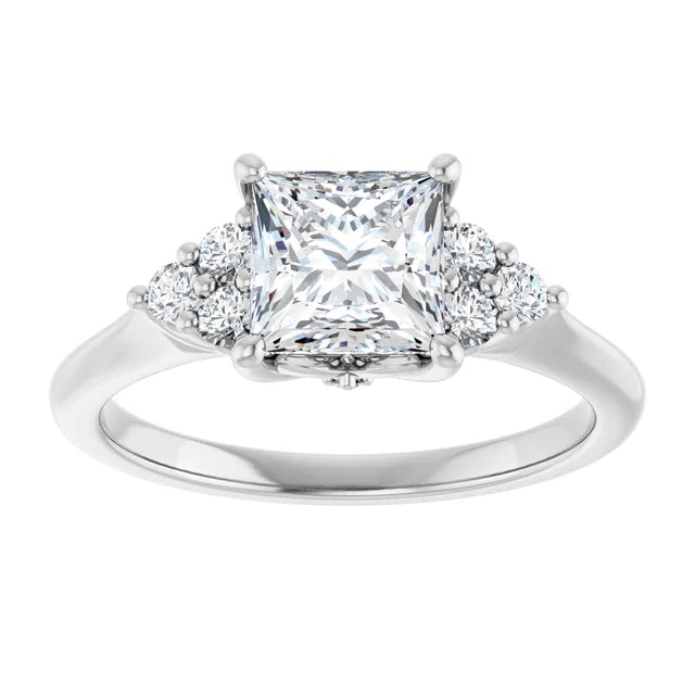 Princess White Gold Antique Inspired Design Engagement Ring