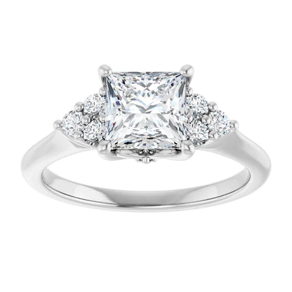Princess White Gold Antique Inspired Design Engagement Ring