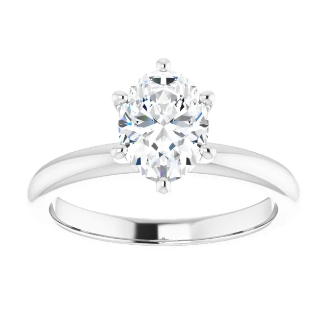 Oval Cut White Gold Low Hidden Halo Solitaire Engagement Ring