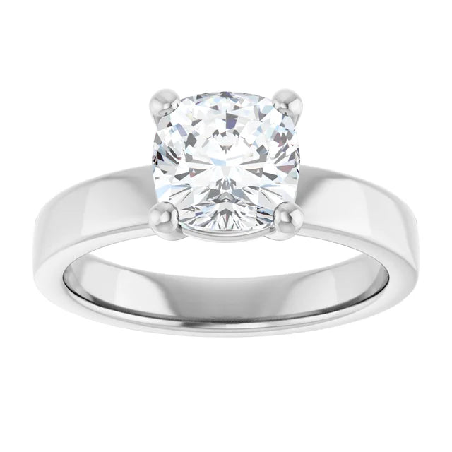 Cushion White Gold Wide Band Solitaire Engagement Ring