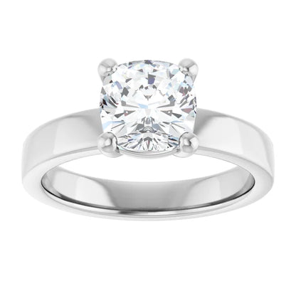 Cushion White Gold Wide Band Solitaire Engagement Ring