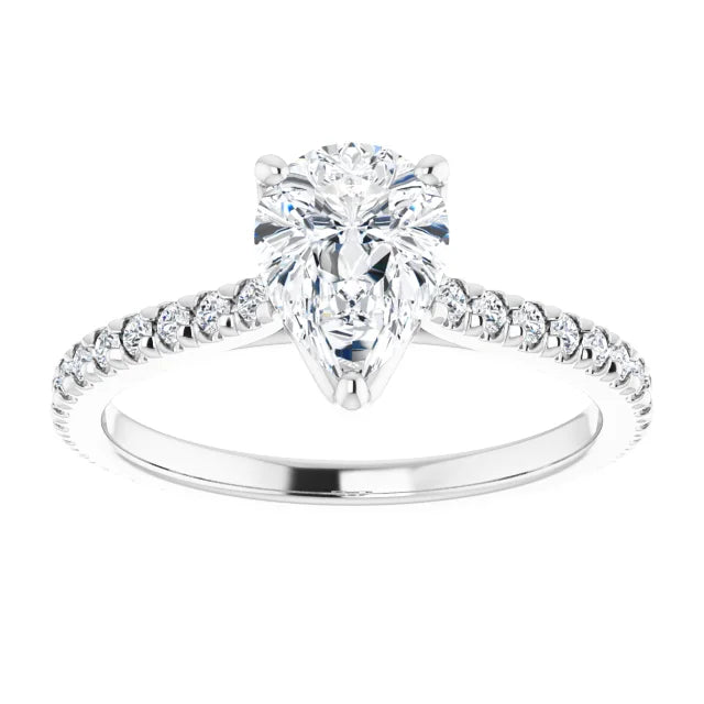 Pear White Gold Claw Set Eternity Style Engagement Ring