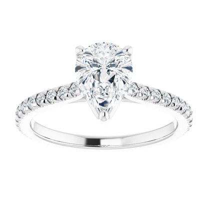 Pear White Gold Claw Set Eternity Style Engagement Ring