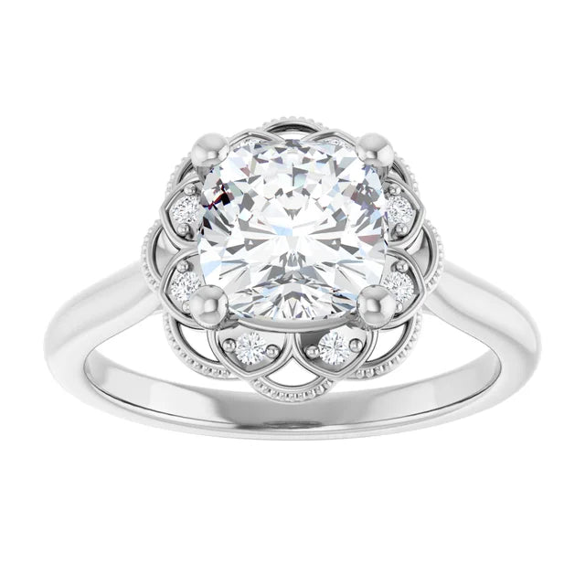 Cushion White Gold Antique Inspired Design Engagement Ring
