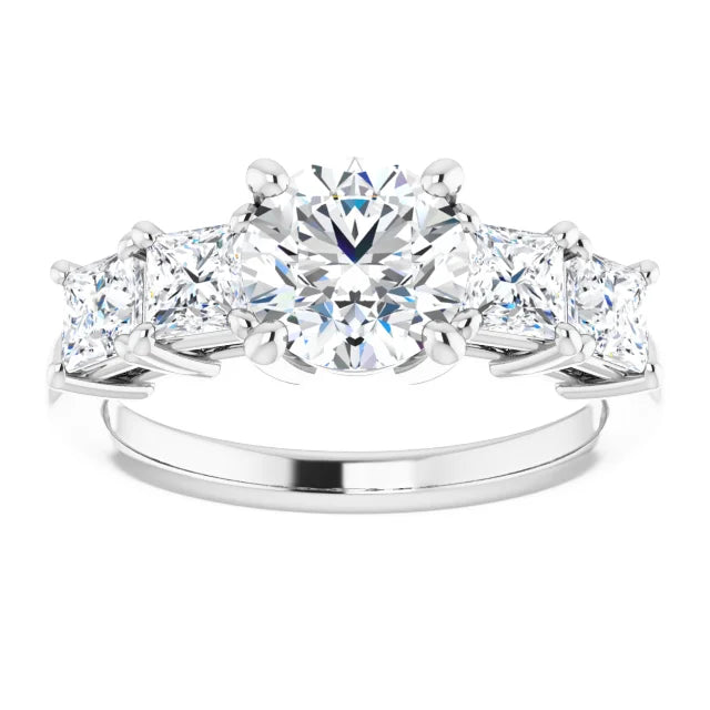 Round Brilliant White Gold Multi Stone Accent Style Engagement Ring