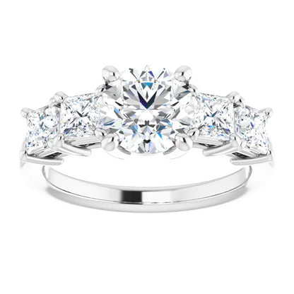 Round Brilliant White Gold Multi Stone Accent Style Engagement Ring