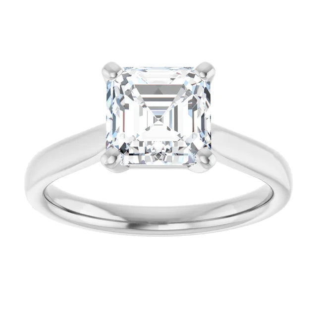 Four Claw White Gold Asscher Solitaire Engagement Ring