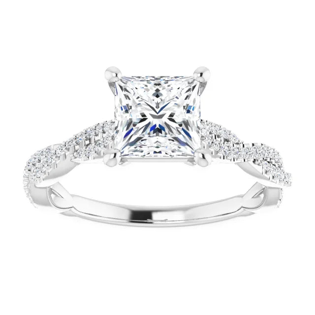 Princess White Gold Twist Style Engagement Ring