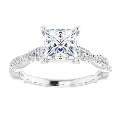 Princess White Gold Twist Style Engagement Ring