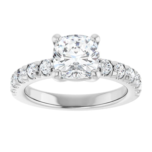 Cushion White Gold Four Claw Set Style Engagement Ring