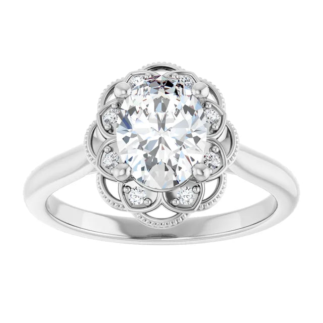 Oval White Gold Antique Inspired Design Engagement Ring