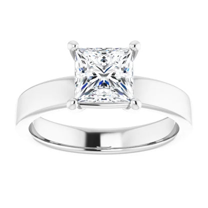 Princess White Gold Wide Band Solitaire Engagement Ring