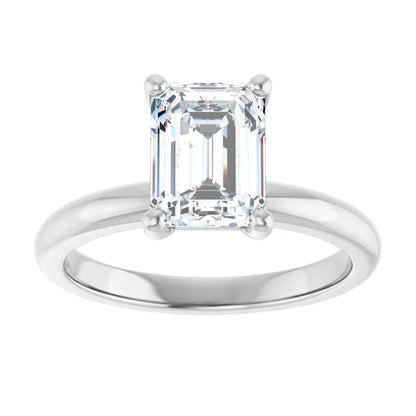 Emerald Cut White Gold Low Hidden Halo Solitaire Engagement Ring