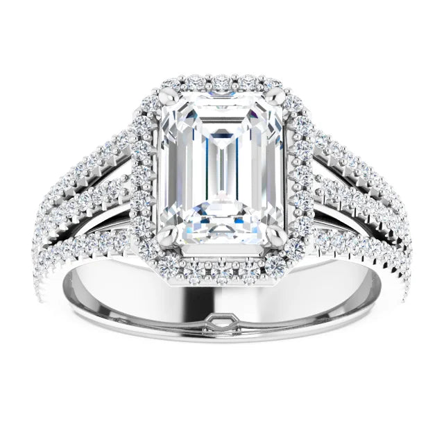 Emerald White Gold Halo Style Engagement Ring