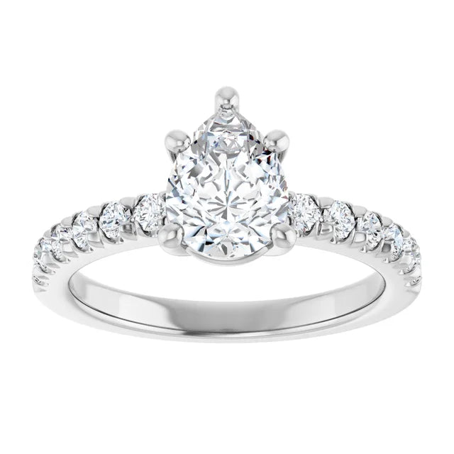 Pear Five Claw Pave White Gold Engagement Ring 