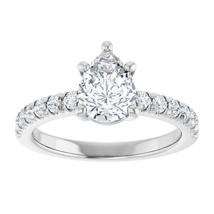 Pear Five Claw Pave White Gold Engagement Ring 