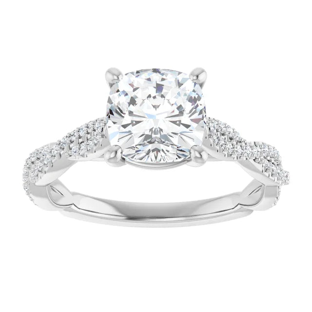 Cushion White Gold Twist Style Engagement Ring 