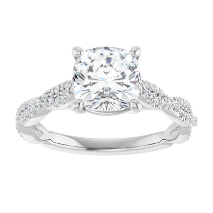 Cushion White Gold Twist Style Engagement Ring 