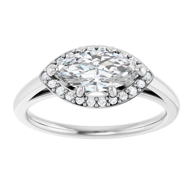 Marquise White Gold East West Halo Style Engagement Ring
