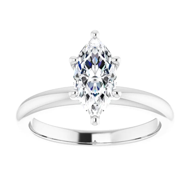 Marquise Cut White Gold Low Hidden Halo Solitaire Engagement Ring